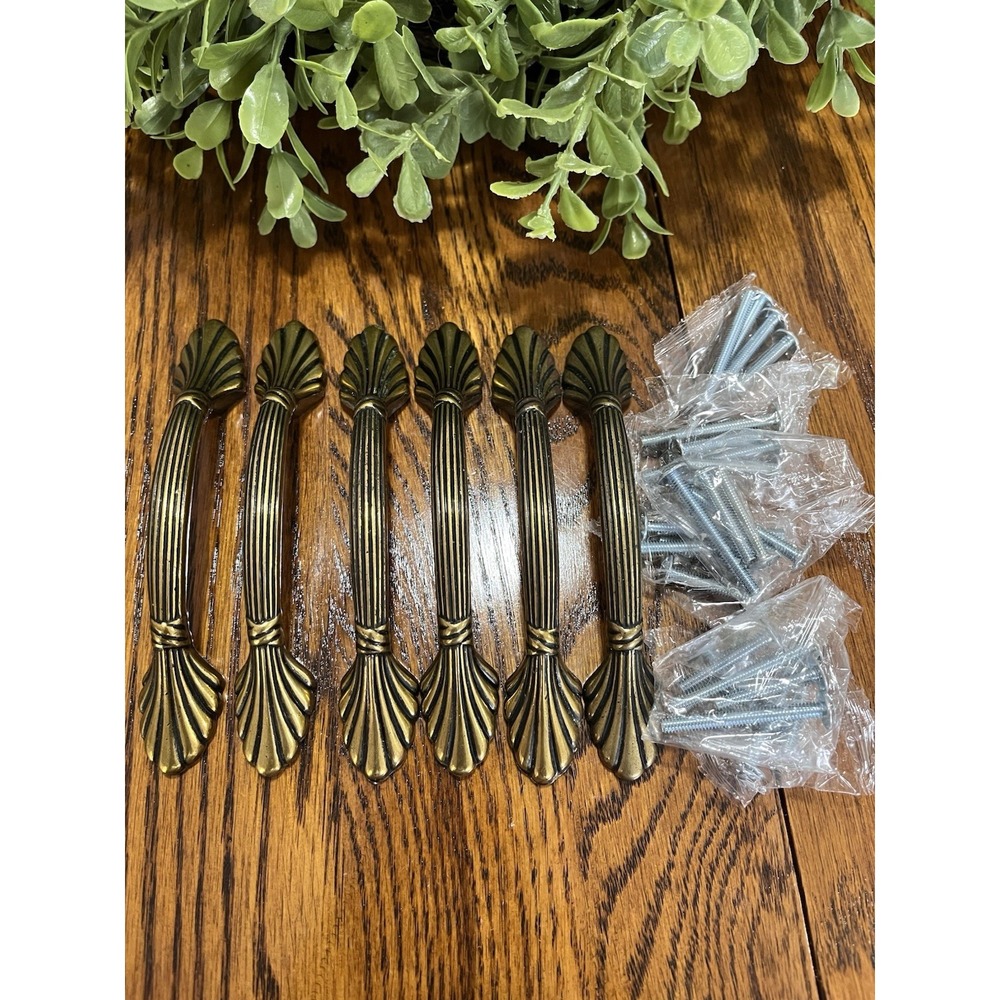 Vintage Amerock 1333 Elegance 5" Brass Cabinet Pull Handle Lot of 6 With Screws